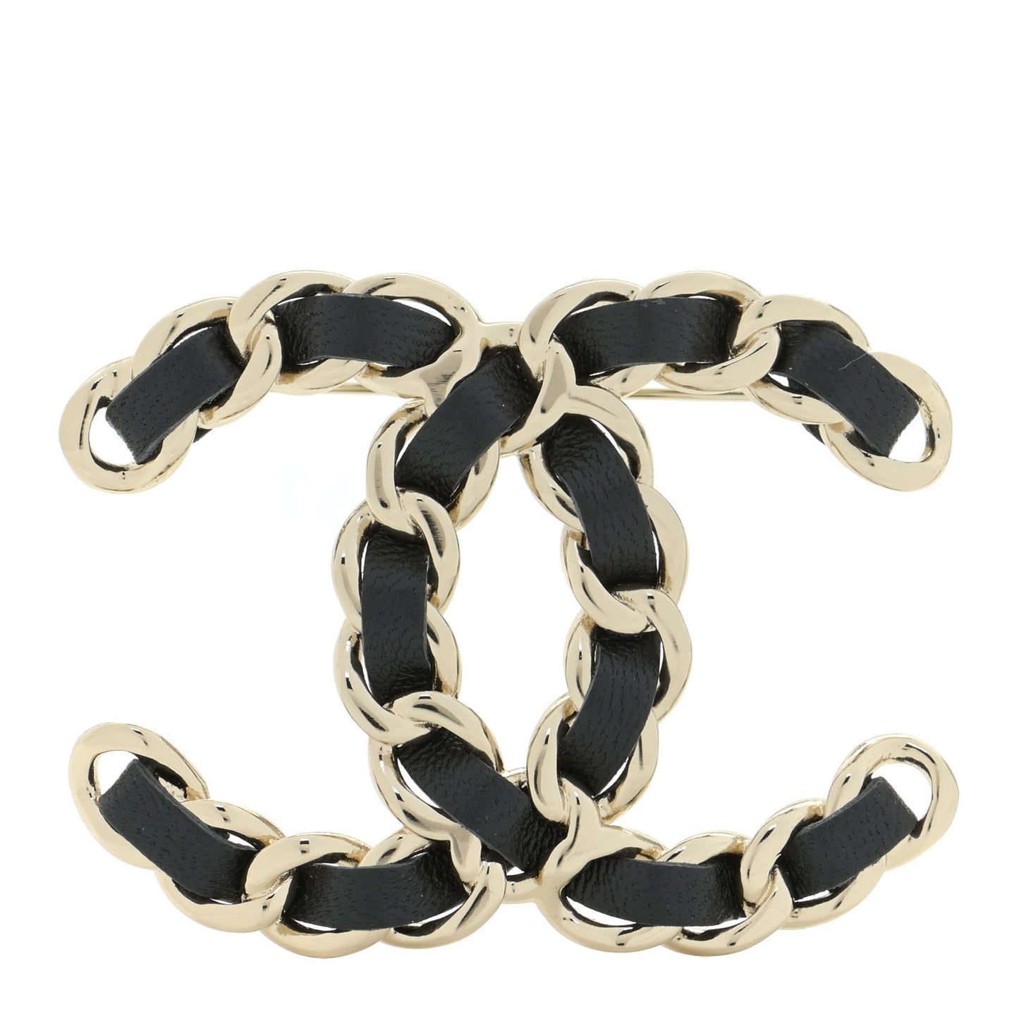 Lambskin Chain CC Brooch Black Gold