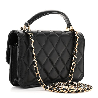 Chanel Lambskin Quilted Flap Phone Holder With Chain Black 3 of 11
