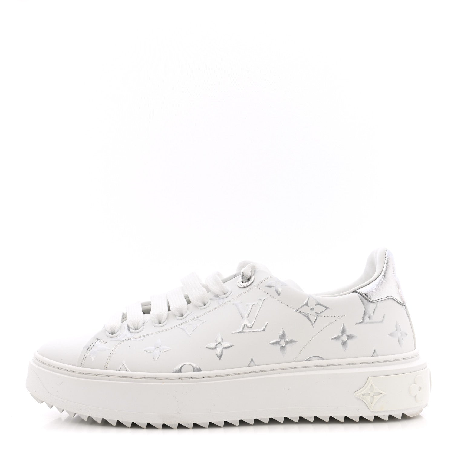 Louis Vuitton Calfskin Monogram Debossed Time Out Sneakers 38 White Silver 1 of 11
