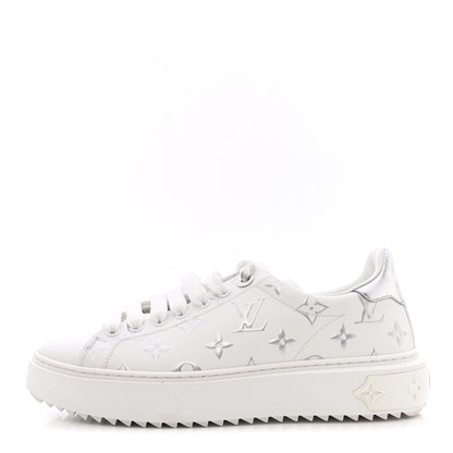 Louis Vuitton Calfskin Monogram Debossed Time Out Sneakers 38 White Silver 1 of 11
