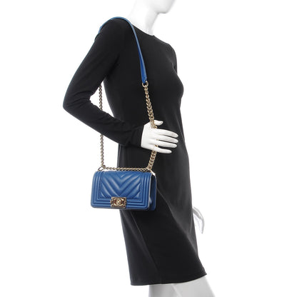 Chanel Calfskin Chevron Quilted Small Boy Flap Blue 2 of 10
