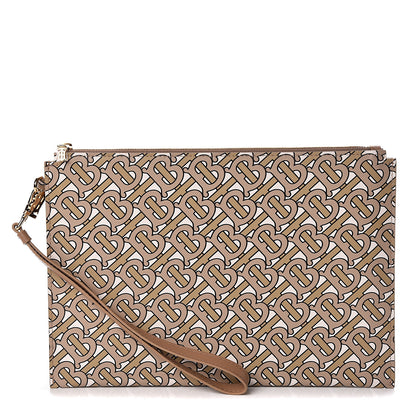Burberry Calfskin Monogram Panola Zip Pouch Beige 1 of 8