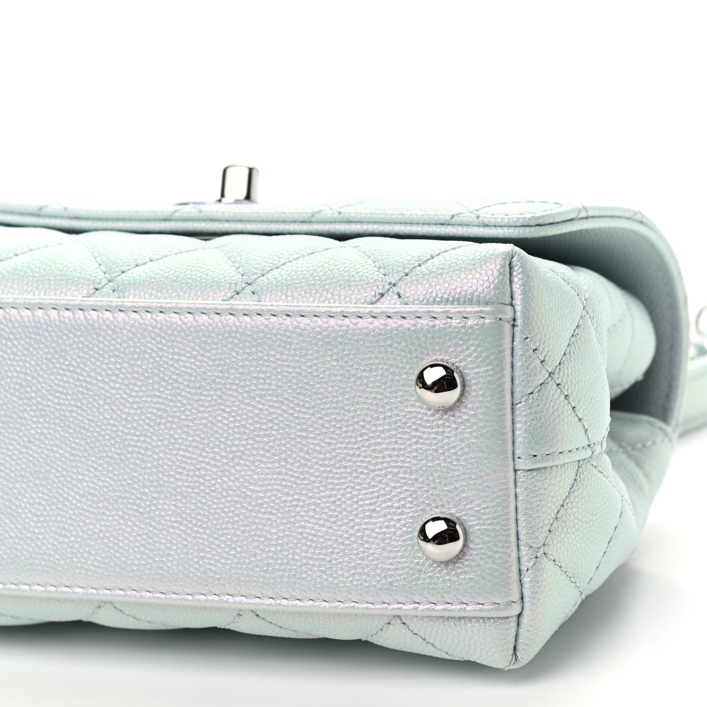 Iridescent Caviar Quilted Extra Mini Coco Handle Flap Light Blue