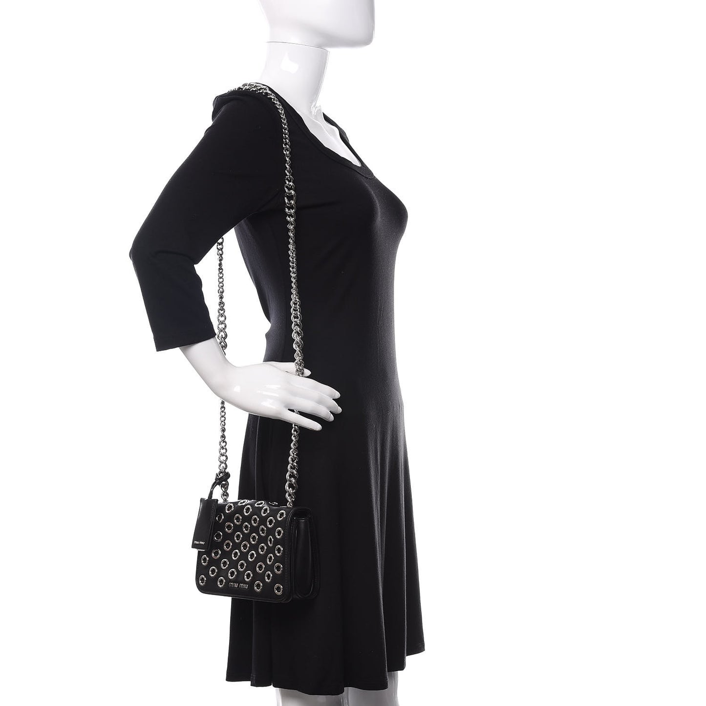 Nappa Grommet Club Shoulder Bag Black