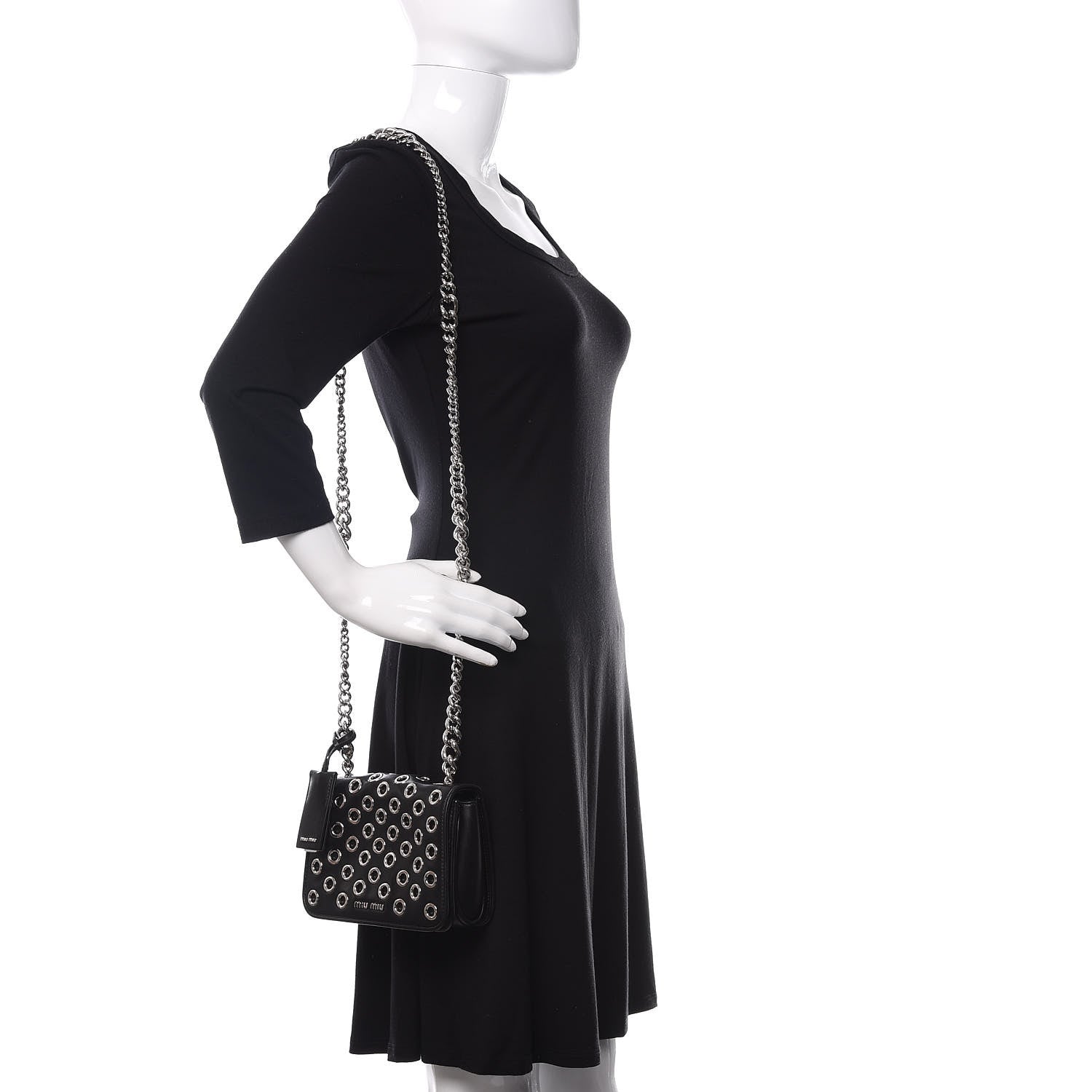 Miu Miu Nappa Grommet Club Shoulder Bag Black 2 of 12