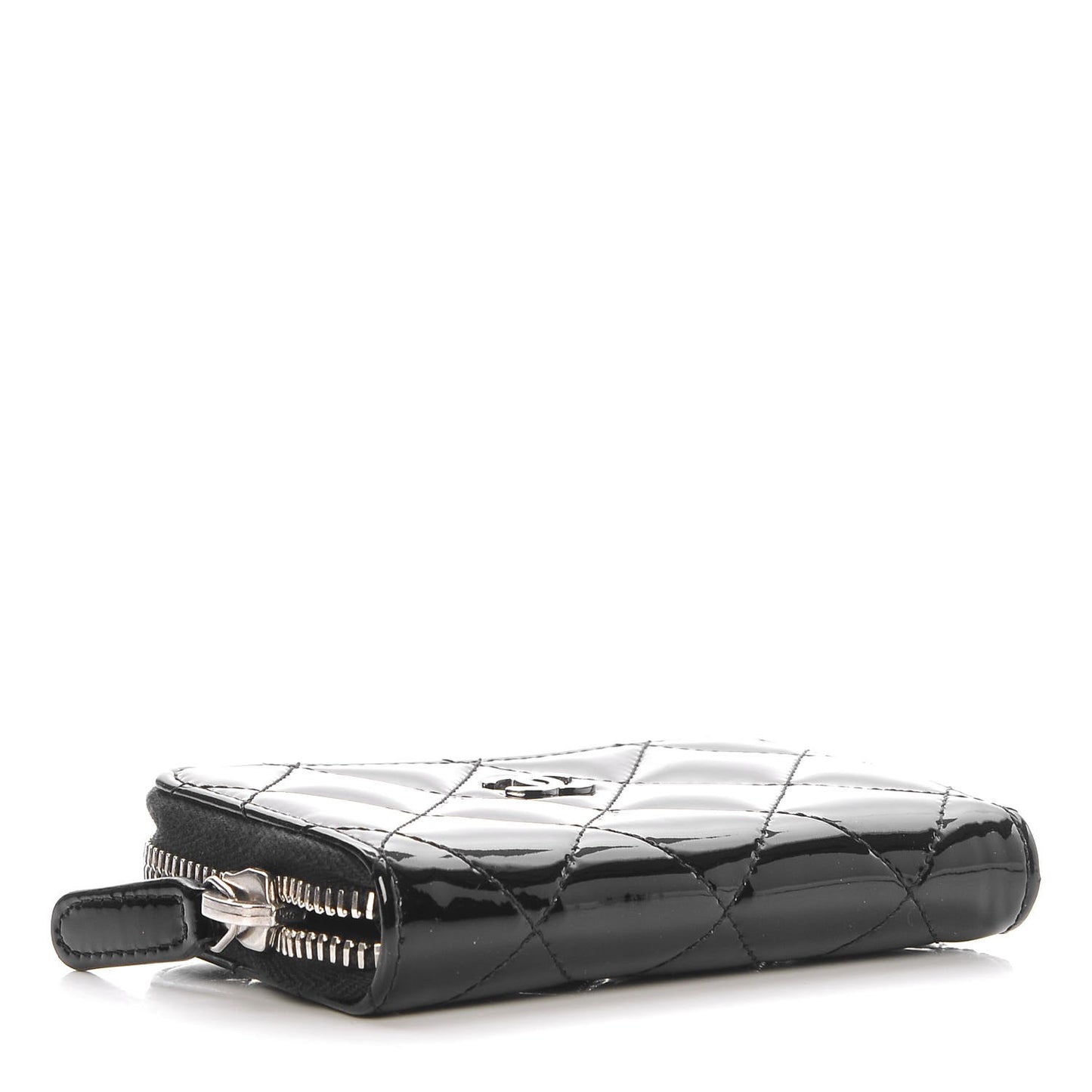 Patent Calfskin Quilted Zip Coin Purse Black