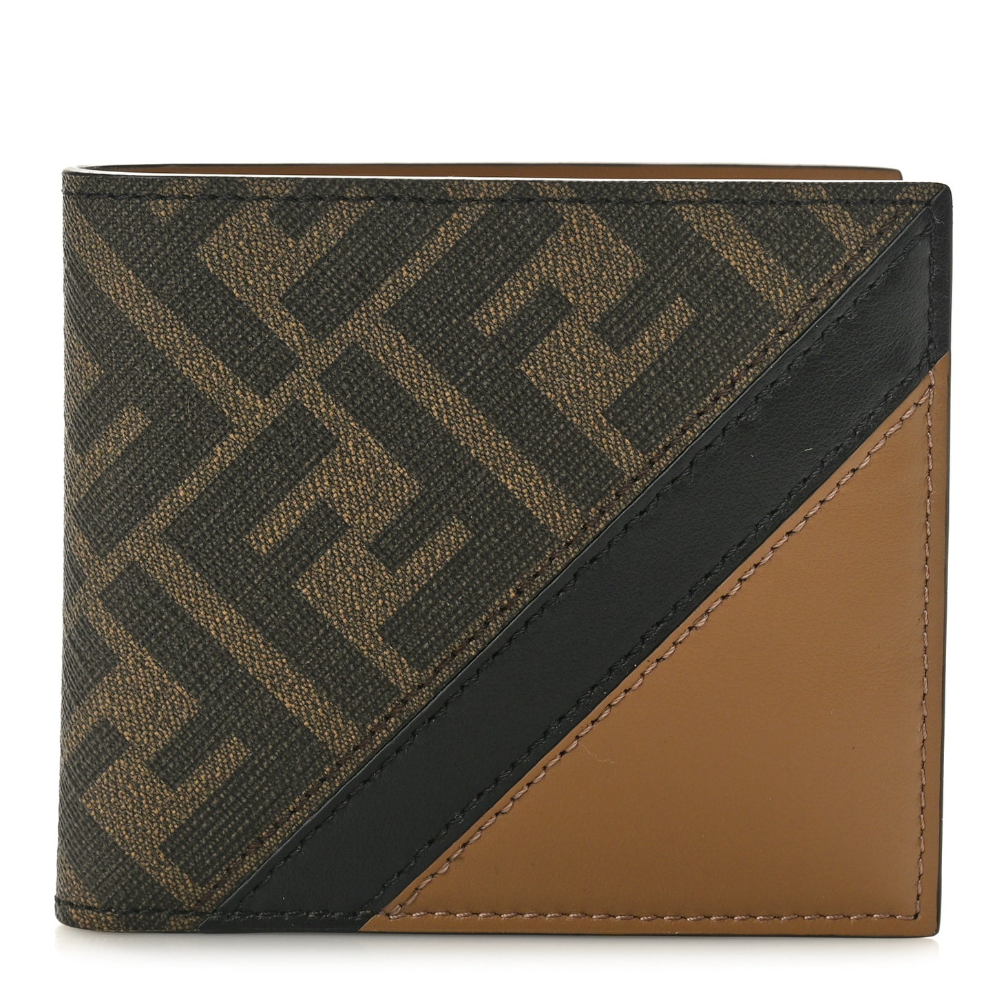 Glazed Fabric Vitello King FF 1974 Diagonal Bi-Fold Wallet Tobacco Moro Cuoio