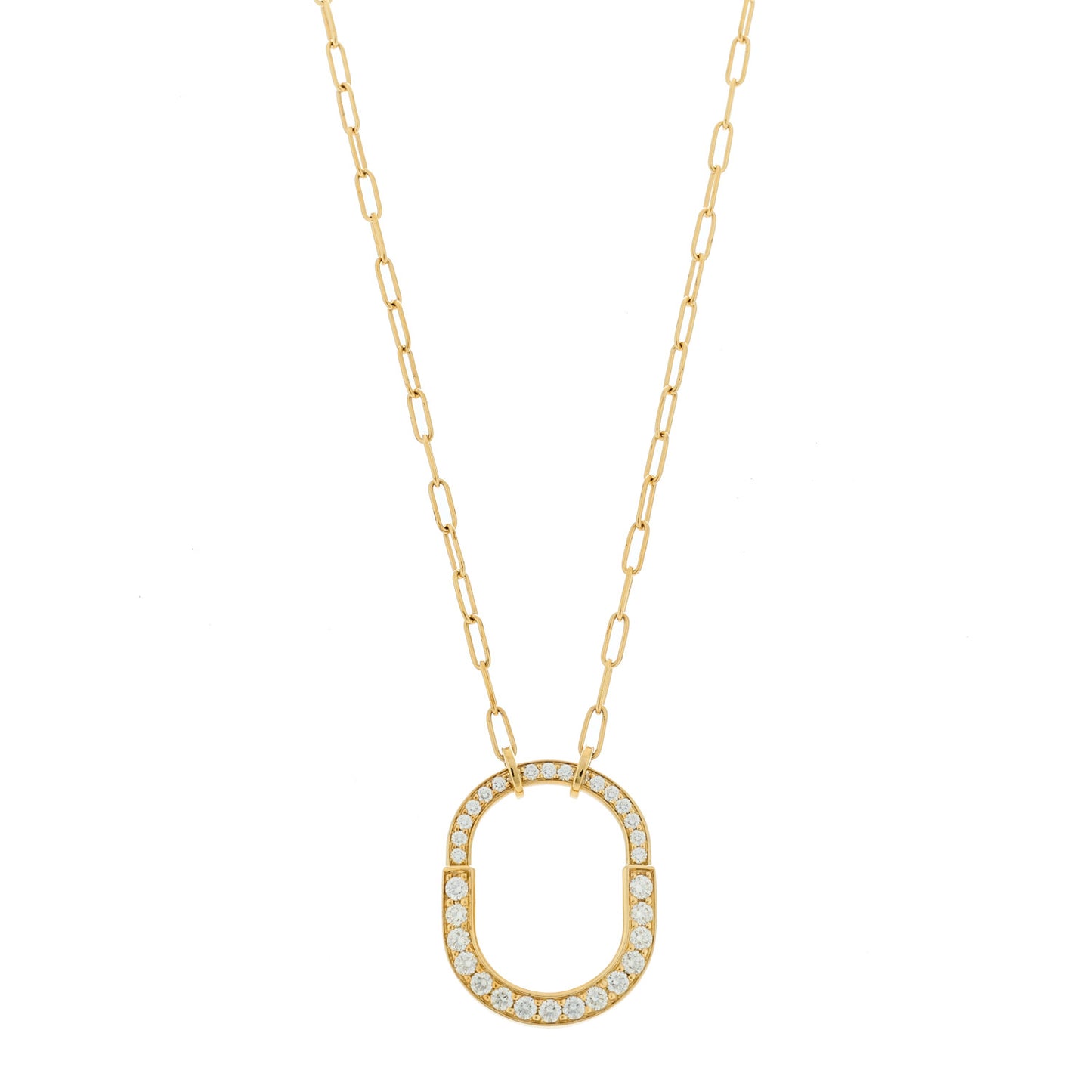 18K Yellow Gold Diamond Medium Lock Pave Pendant Necklace