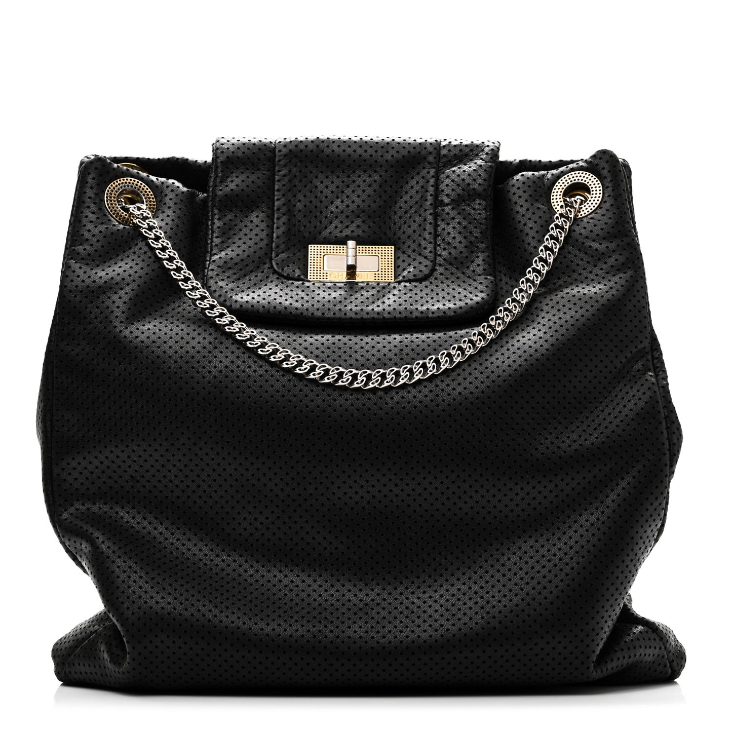 Calfskin Perforated Drill Tote Bag Black