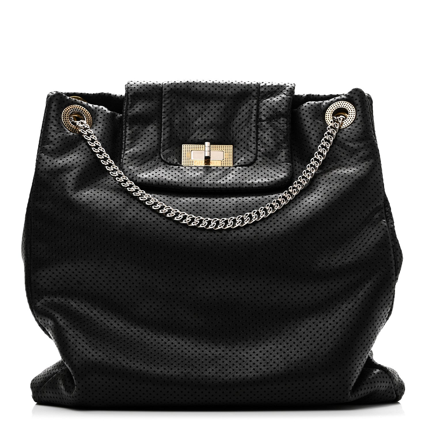 Chanel Calfskin Perforated Drill Tote Bag Black 1 of 10