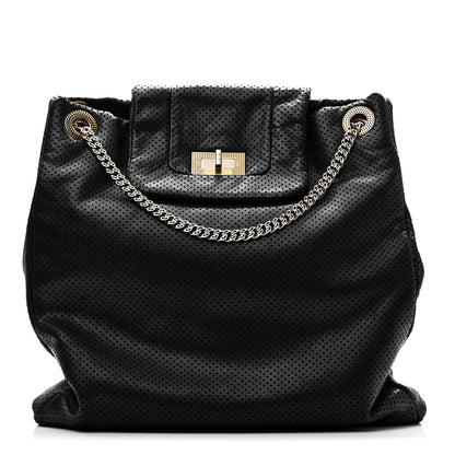 Chanel Calfskin Perforated Drill Tote Bag Black 1 of 10