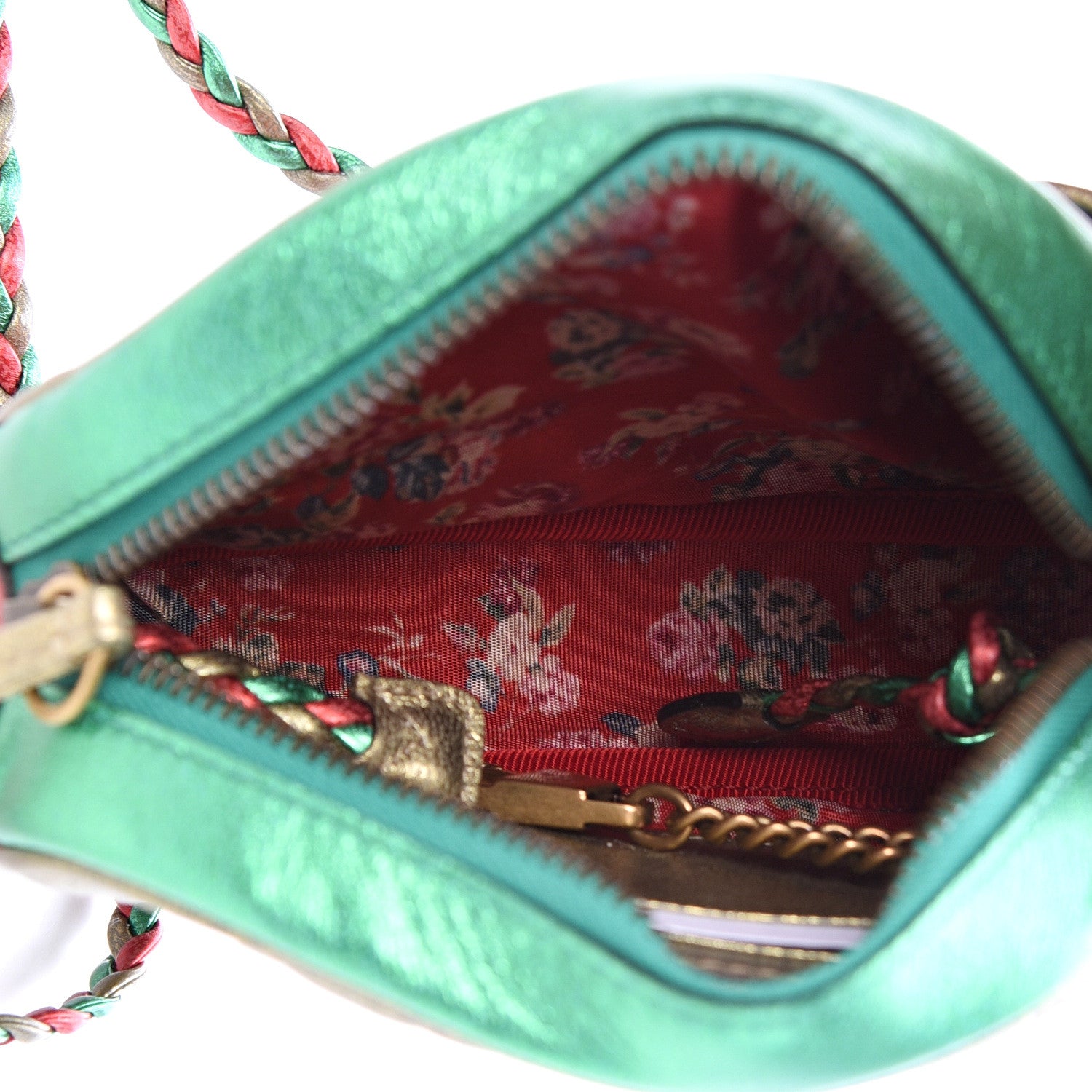 Gucci Laminated Nappa Trapuntata Mini Zumi Dome Shoulder Bag Rosso Jasmine Green Rame 4 of 9