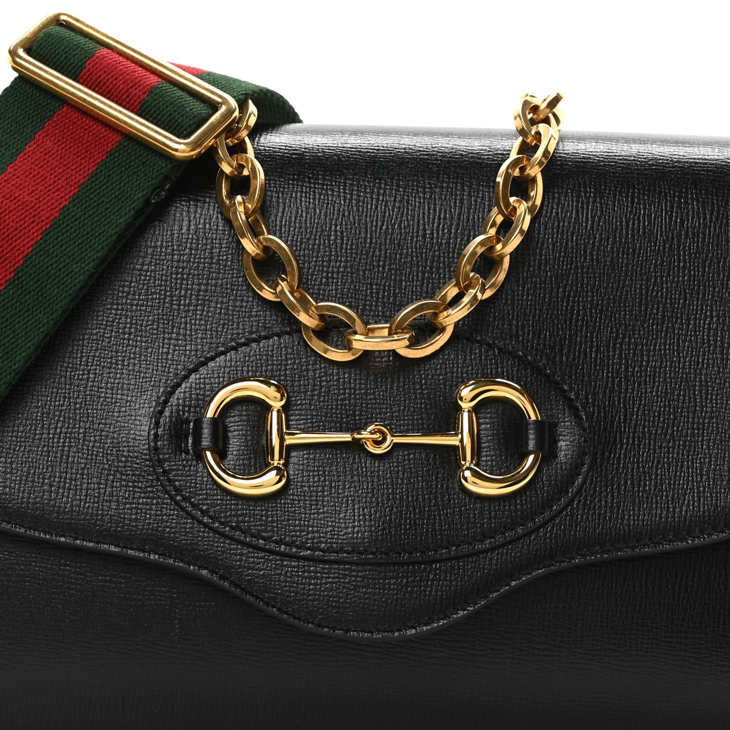 Gucci Azalea Calfskin Web Small Horsebit 1955 Crossbody Bag Black