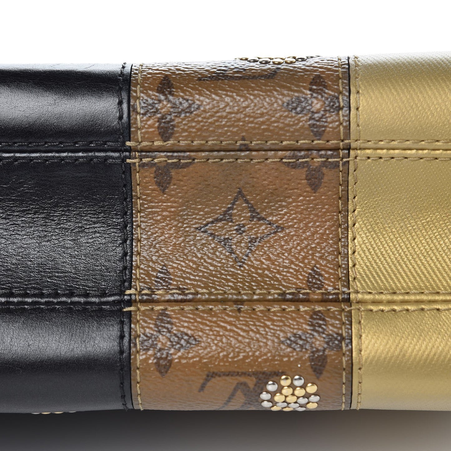 Calfskin Reverse Monogram Studded Twist Shoulder Bag MM Black Gold