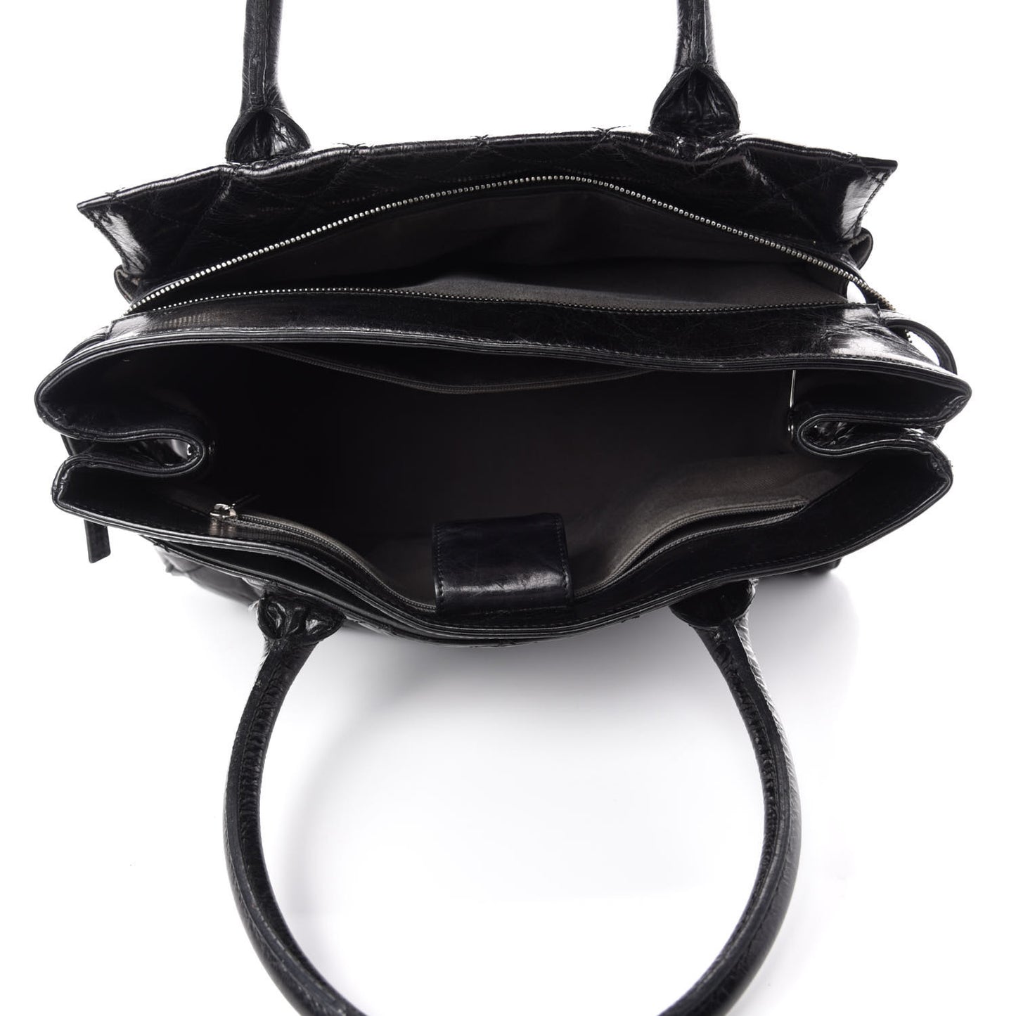 Glazed Calfskin Quilted Large New Portobello Tote Black