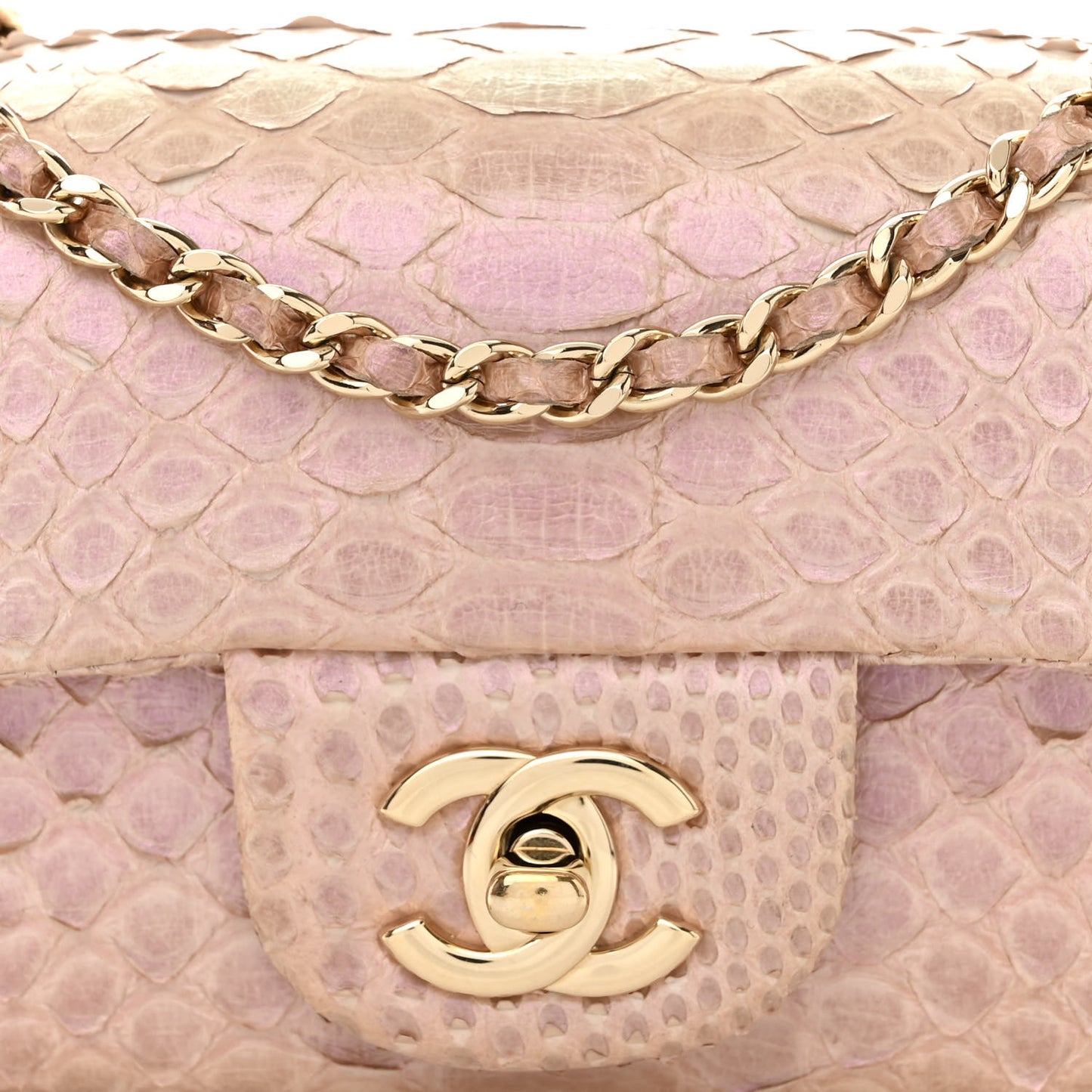 Metallic Snakeskin Extra Mini Rectangular Flap Pink