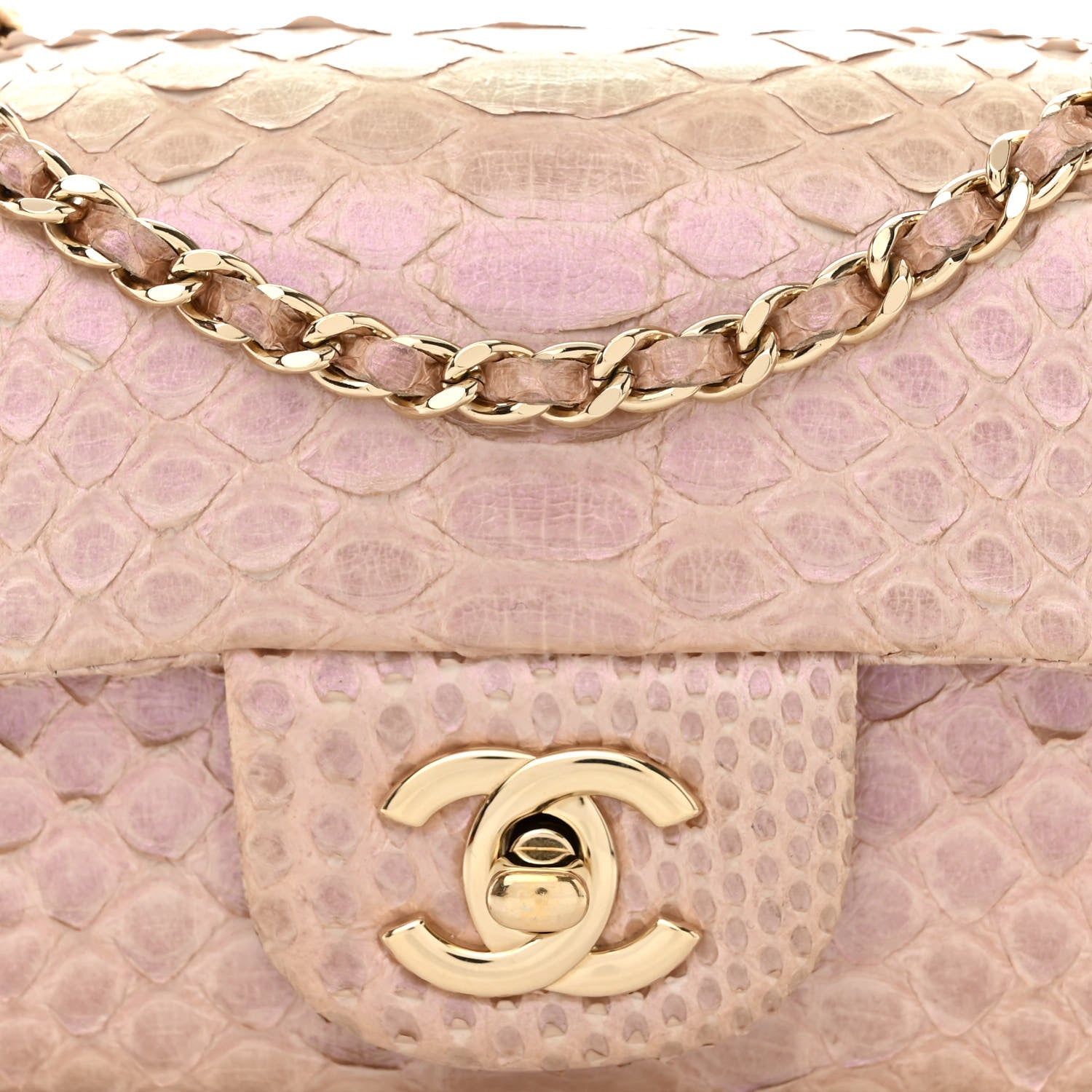 Chanel Metallic Snakeskin Extra Mini Rectangular Flap Pink 8 of 10