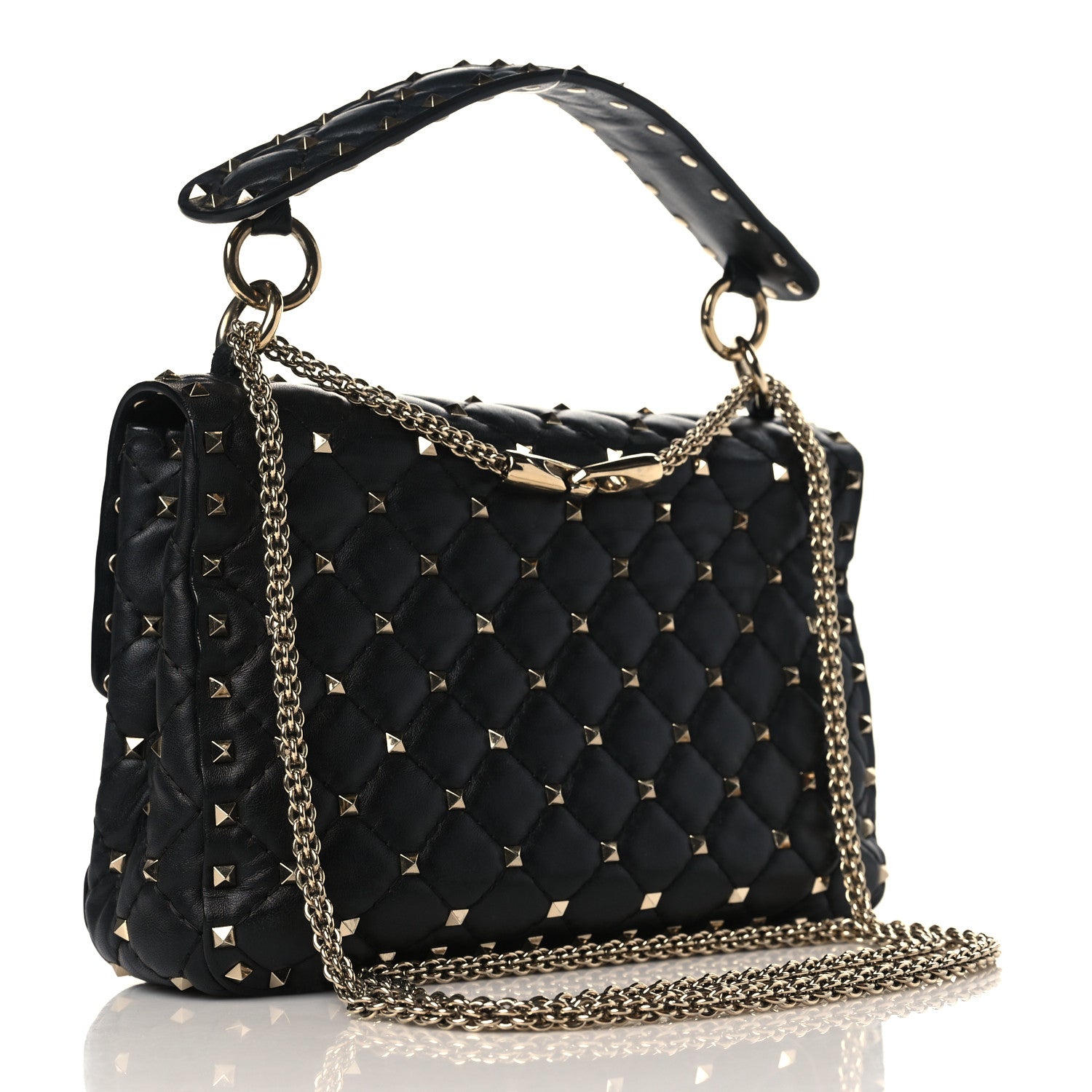 Valentino Garavani Lambskin VLTN Print Medium Rockstud Spike Shoulder Bag Black 3 of 9
