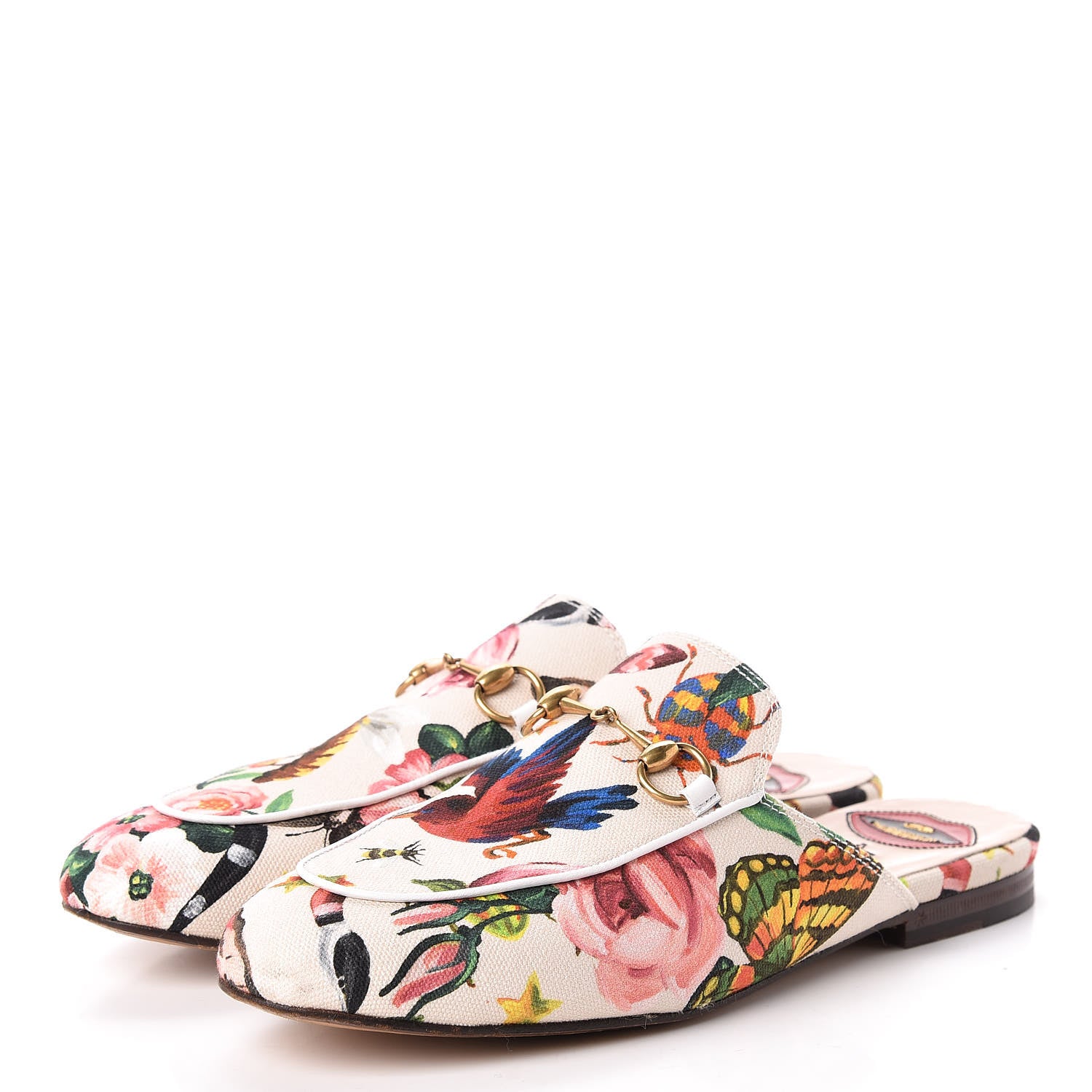 Gucci Canvas Garden Print Princetown Slippers 38 Ivory Multicolor 3 of 14