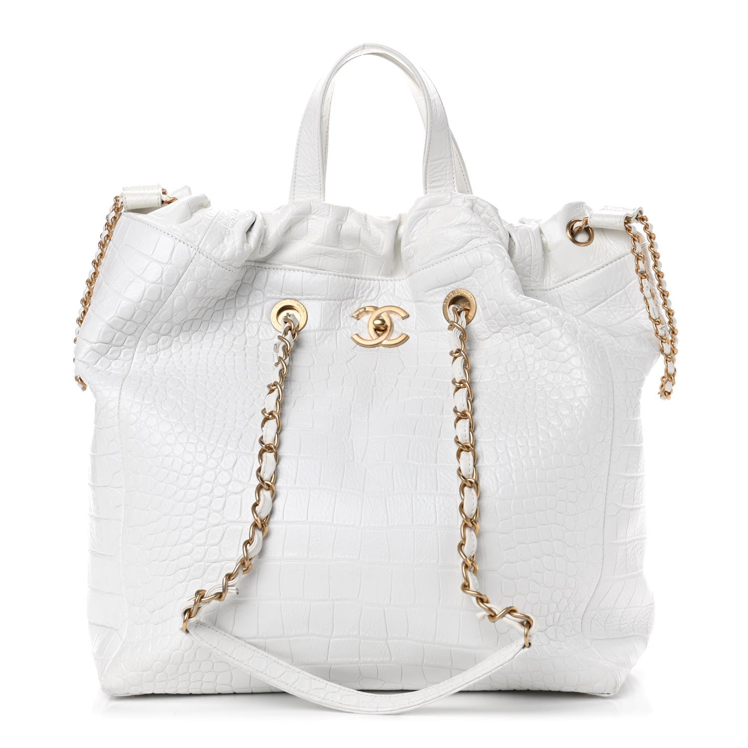 Chanel Calfskin Crocodile Embossed Large Cocodile Shopping Tote White 1 of 6