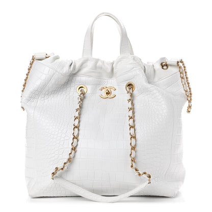 Chanel Calfskin Crocodile Embossed Large Cocodile Shopping Tote White 1 of 6