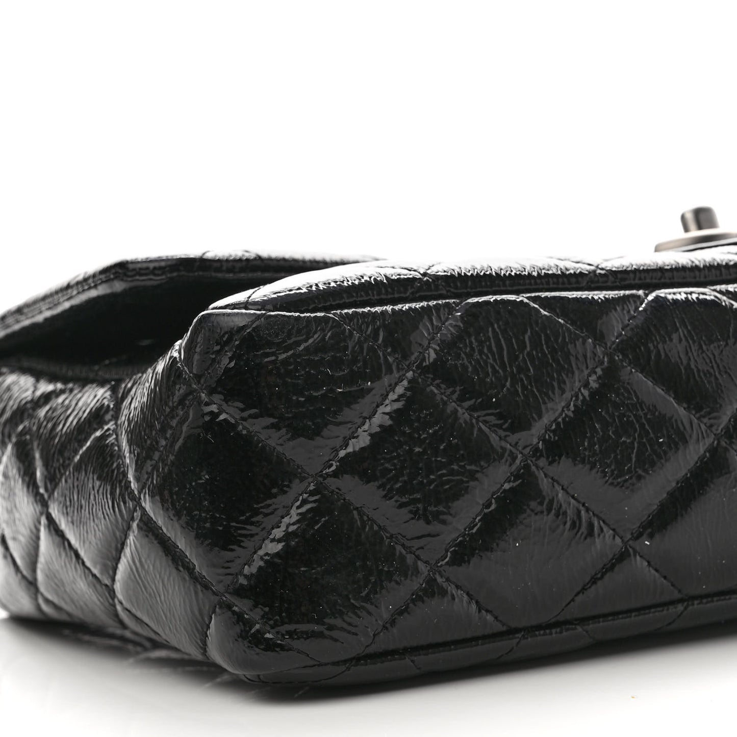 Crinkled Patent Quilted Jumbo Single Flap Black