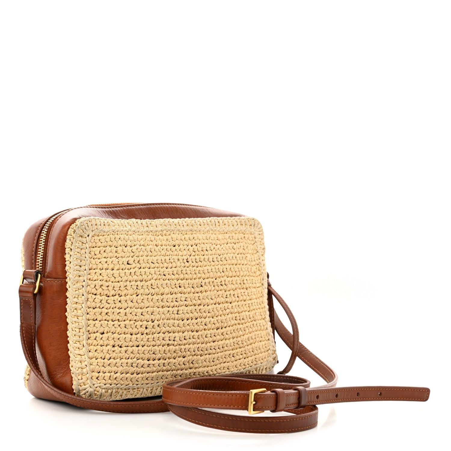 Saint Laurent Raffia Canvas Monogram Lou Camera Bag Beige Brown 3 of 18