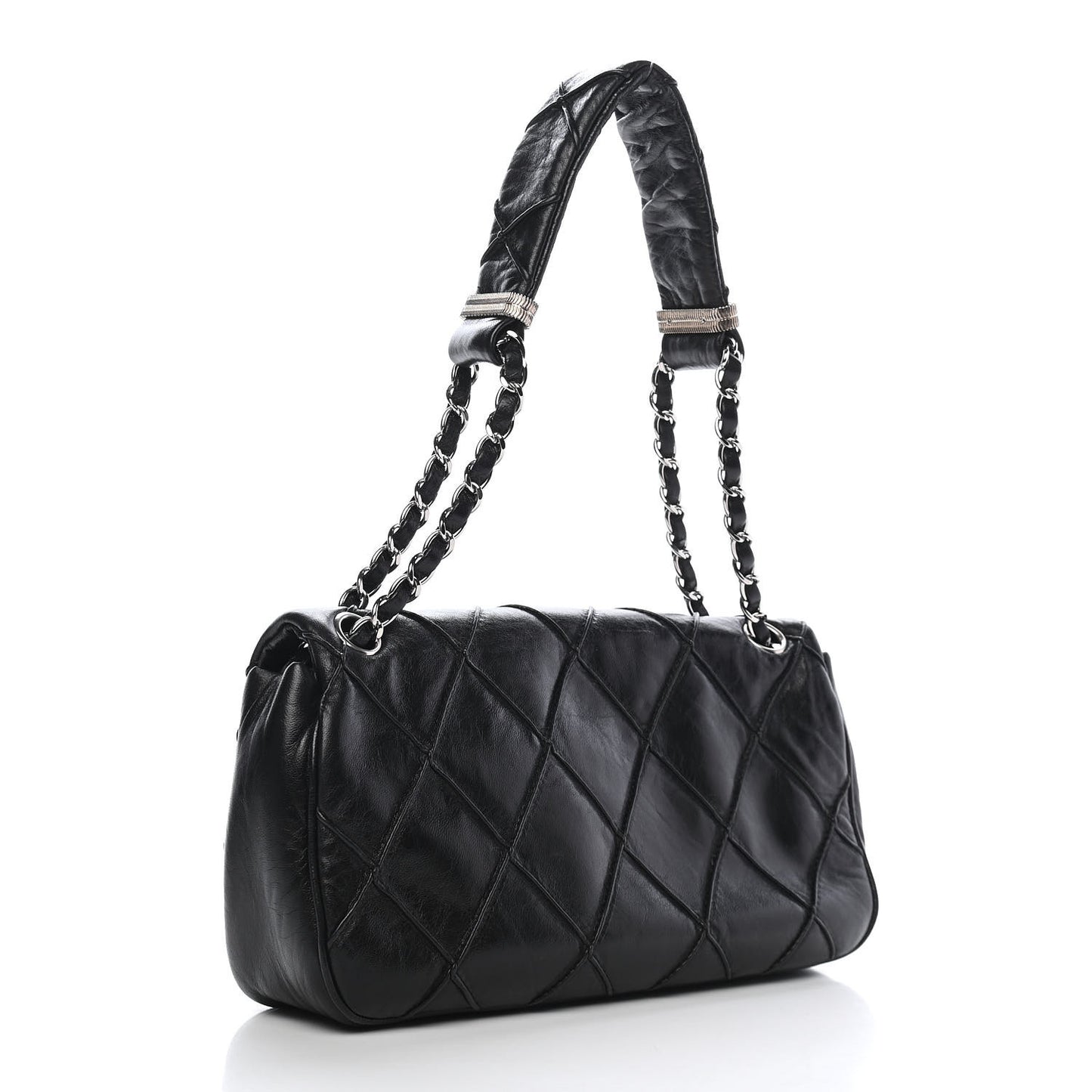 Lambskin Diamond Stitched CC Flap Shoulder Bag Black