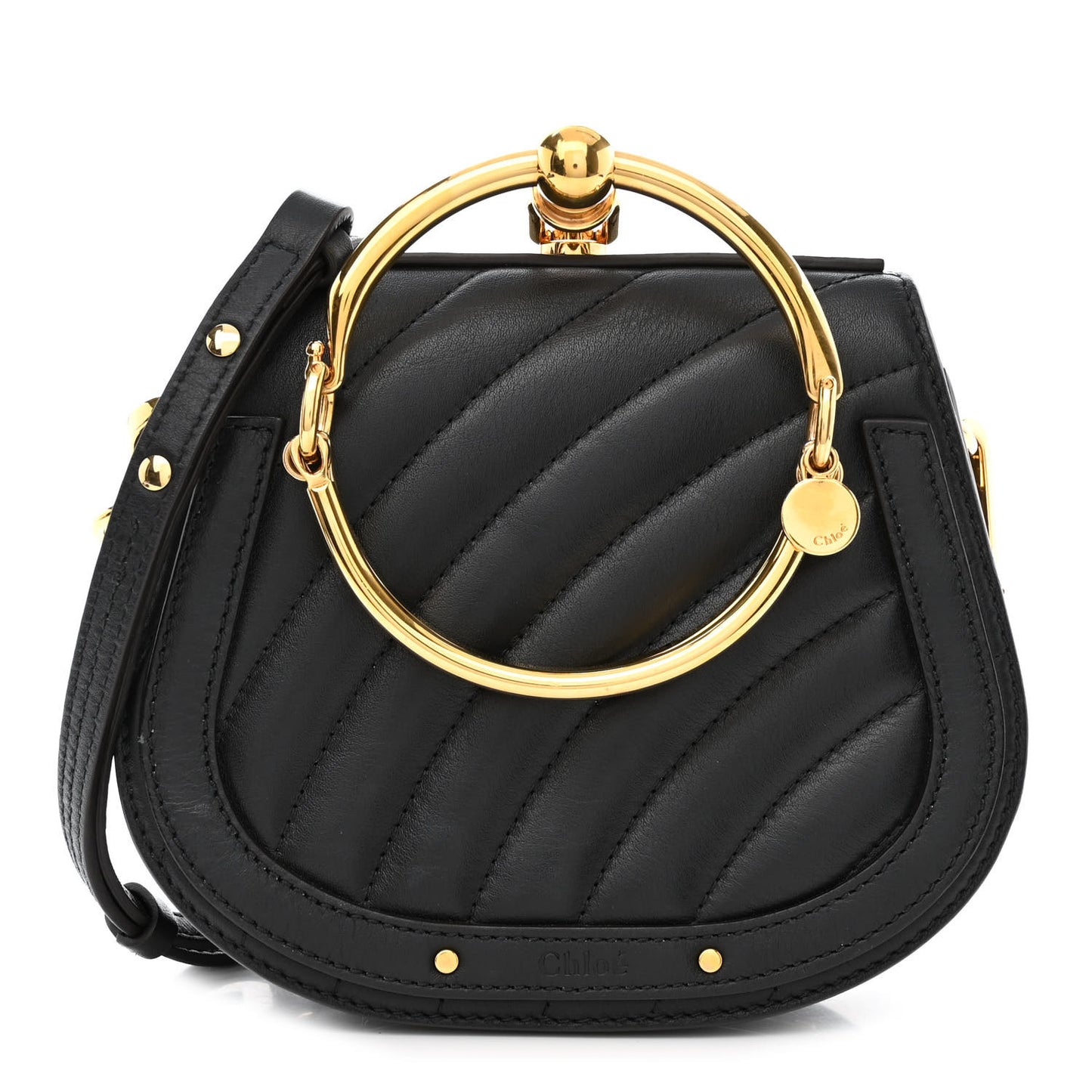 Calfskin Suede Quilted Small Nile Bracelet Bag Black