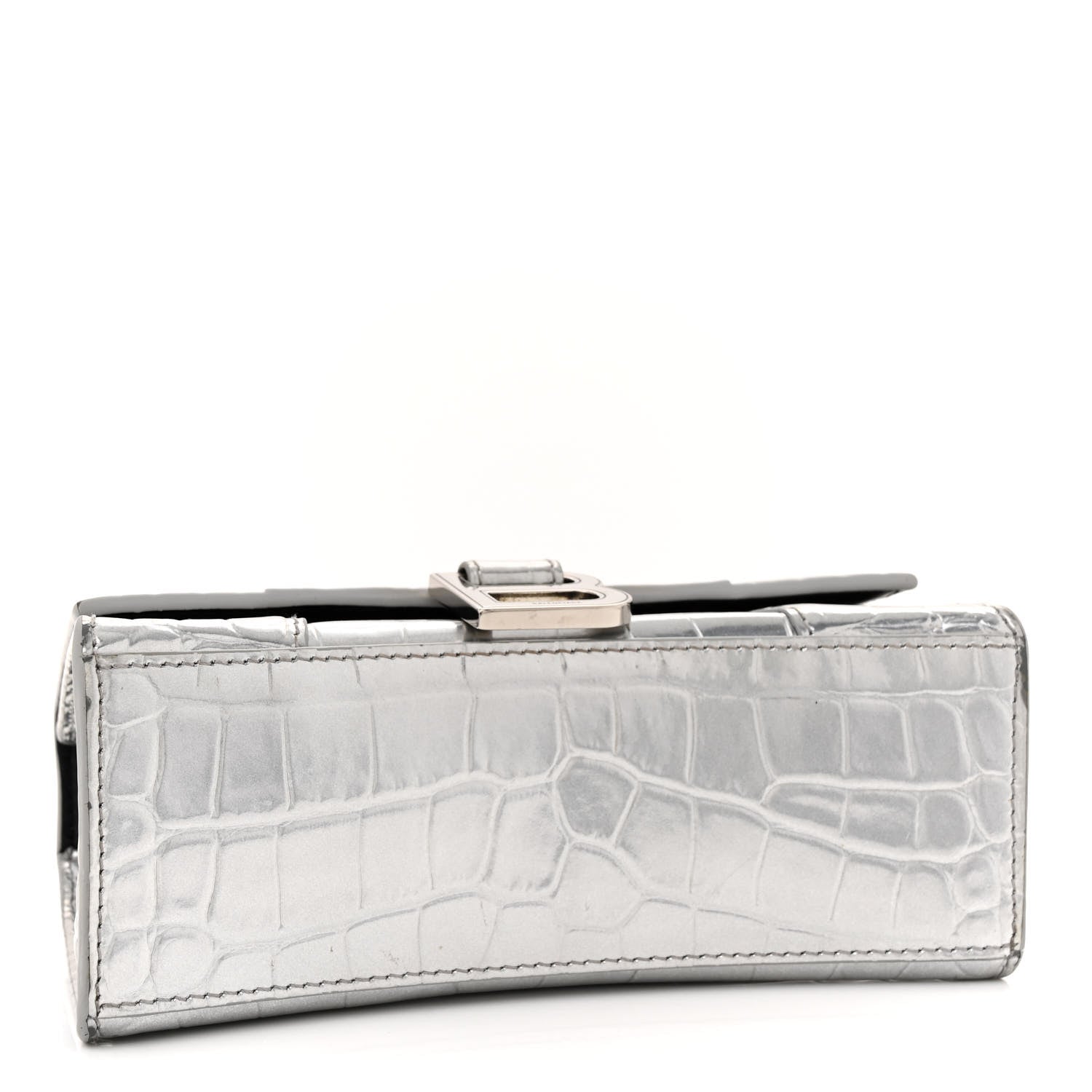 Balenciaga Metallic Calfskin Crocodile Embossed Hourglass Top Handle Bag XS Silver 4 of 15