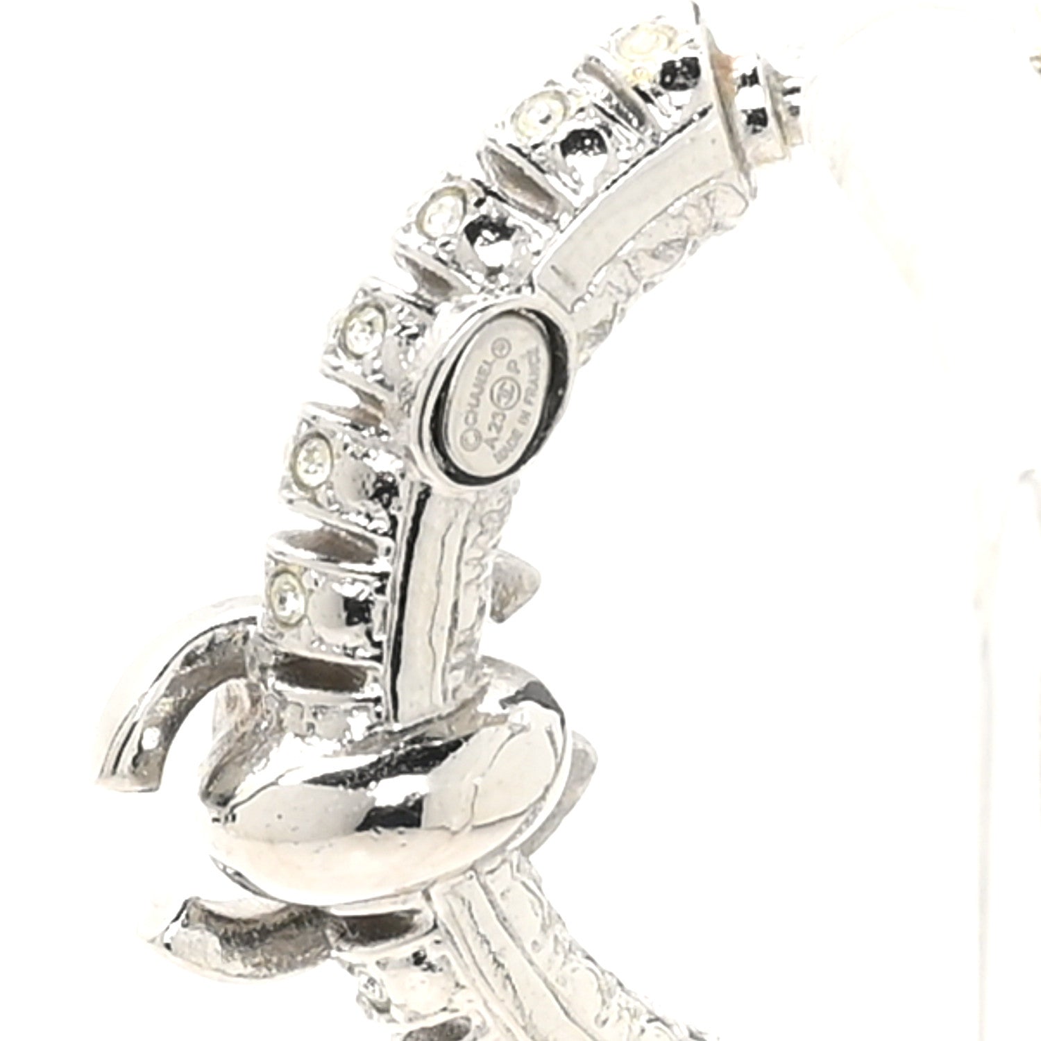 Chanel Crystal CC Hoop Earrings Silver 4 of 5