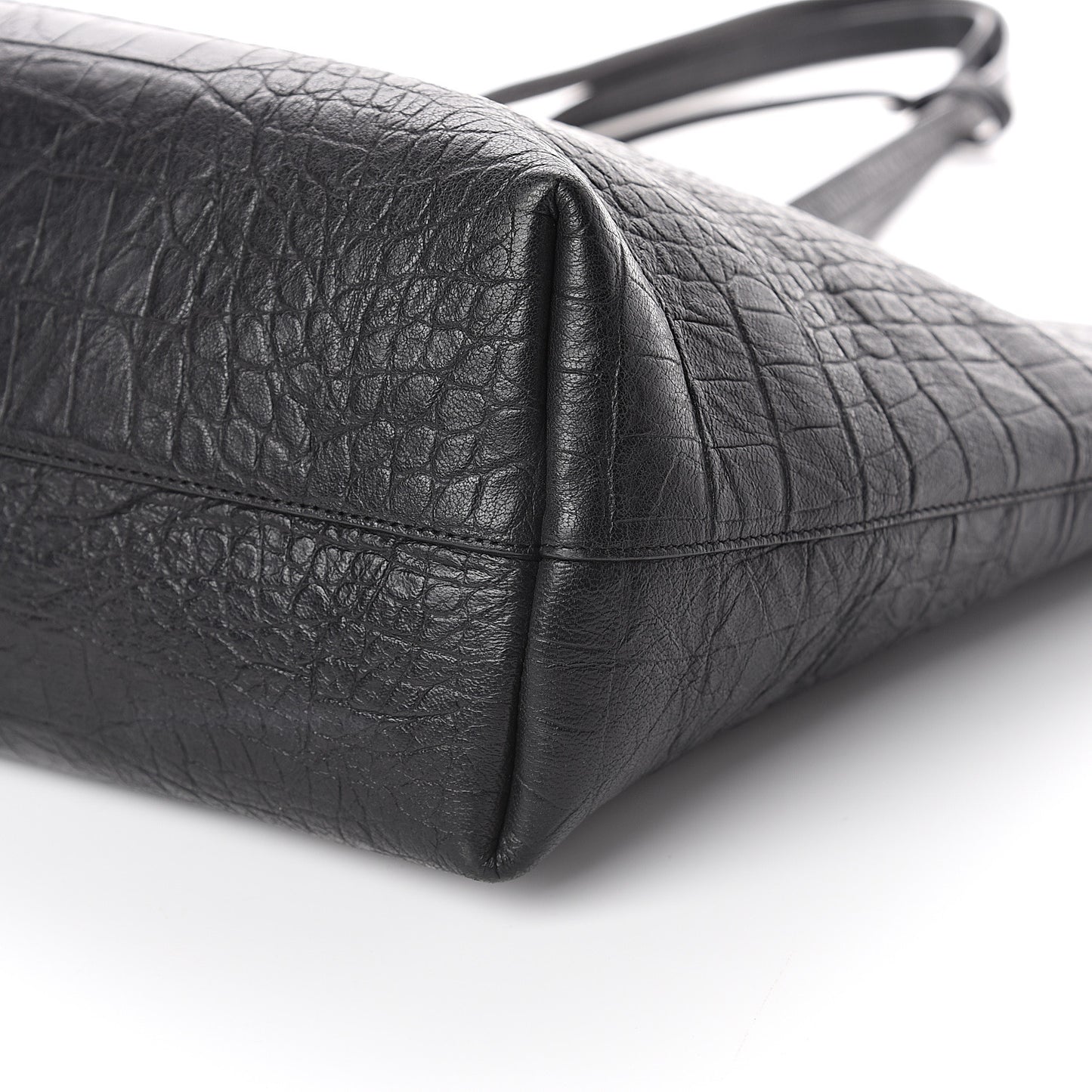 Calfskin Crocodile Embossed Large Shopper Tote Black