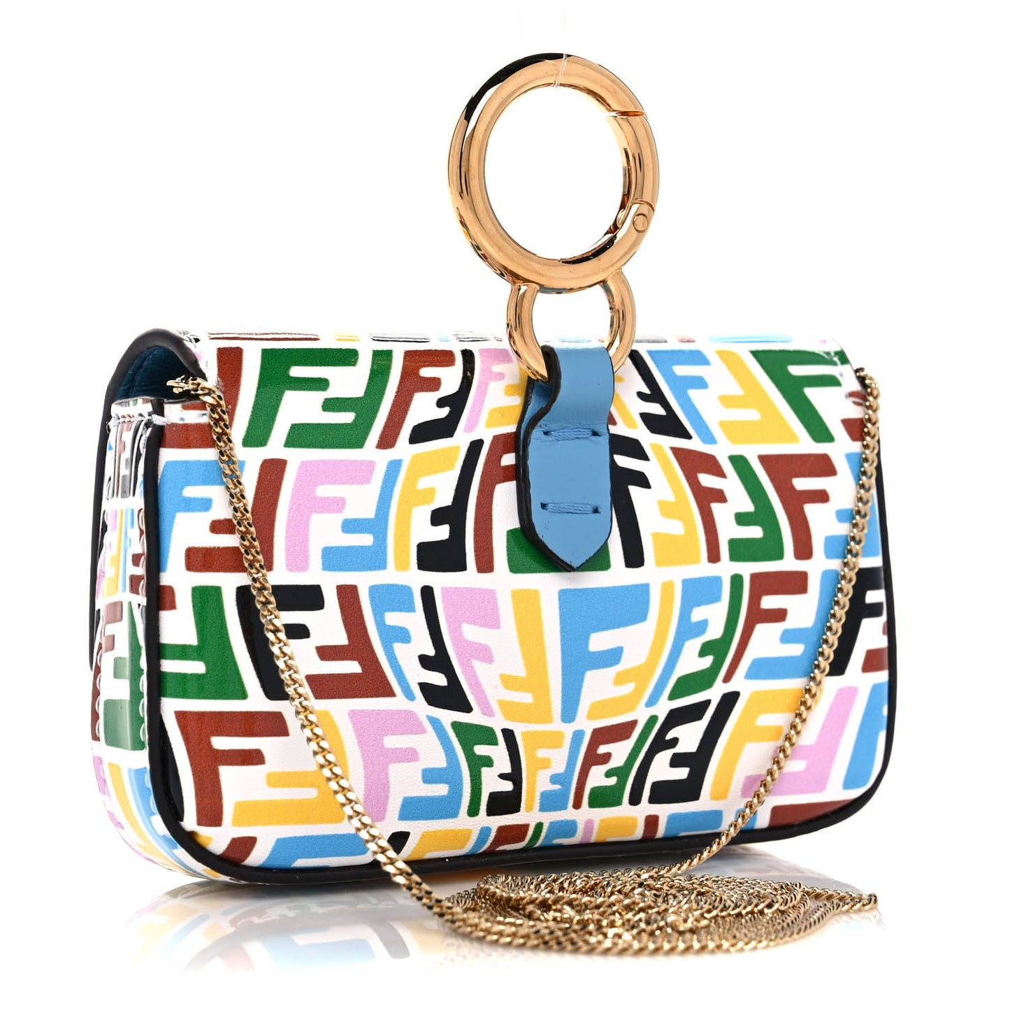 X SARAH COLEMAN Vitello Liberty Ceylon Micro FF Fish Eye Embossed Nano Baguette Charm Multicolor Cyber Blue