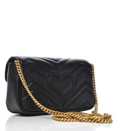Gucci Calfskin Matelasse Super Mini GG Marmont Shoulder Bag Black 3 of 11