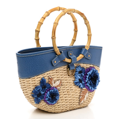 Miu Miu Calfskin Wicker Romantic Basket Bag Naturale Blue 2 of 9