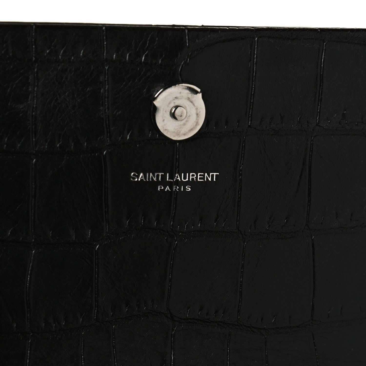 Saint Laurent Calfskin Crocodile Embossed Small Classic Monogram Kate Tassel Satchel Black 9 of 11