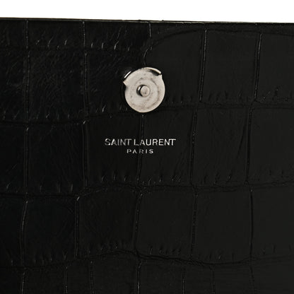 Saint Laurent Calfskin Crocodile Embossed Small Classic Monogram Kate Tassel Satchel Black 9 of 11