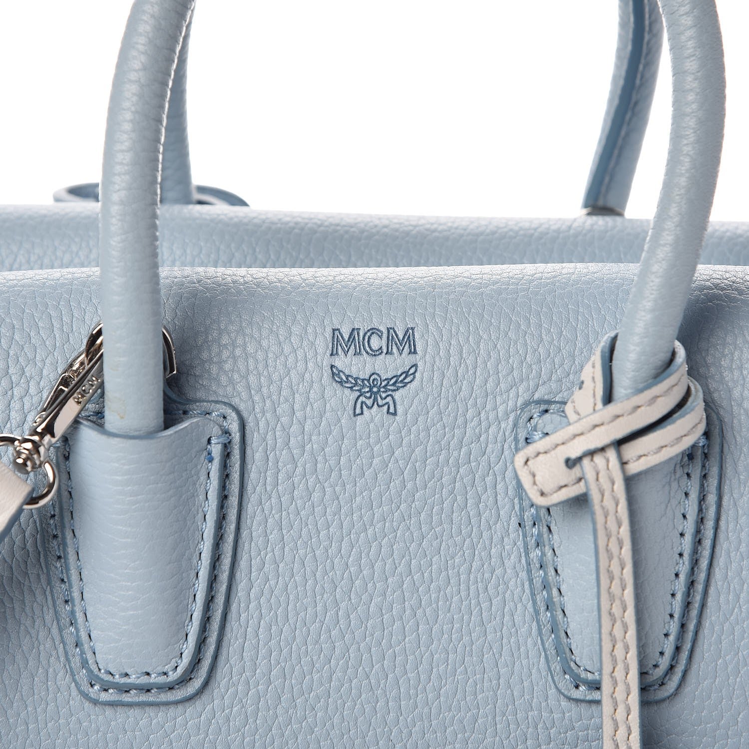 MCM Grained Calfskin Mini Milla Tote Sky Blue 8 of 8