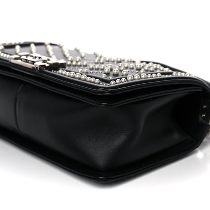 Chanel Calfskin Pearl Chevron Medium Boy Flap Black 9 of 18