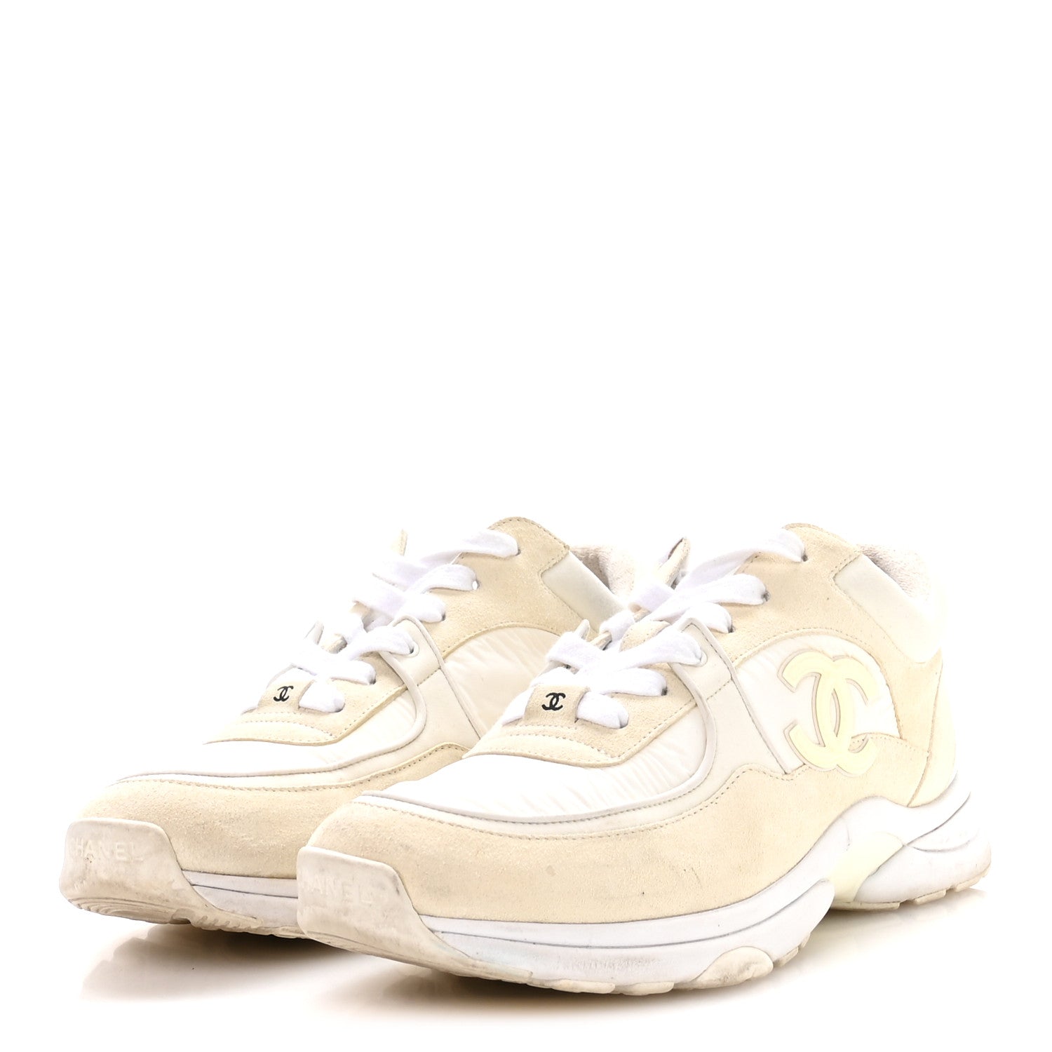 Chanel Suede Calfskin Fabric CC Sneakers 42 White 4 of 7