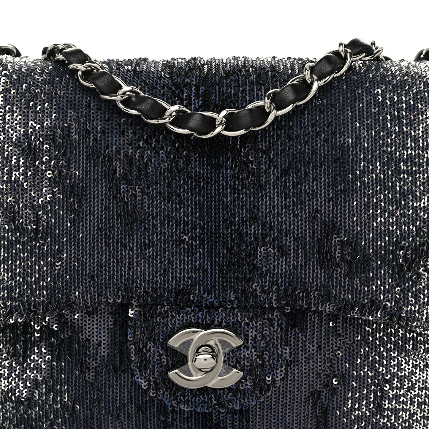Sequin Medium Single Flap Silver Black