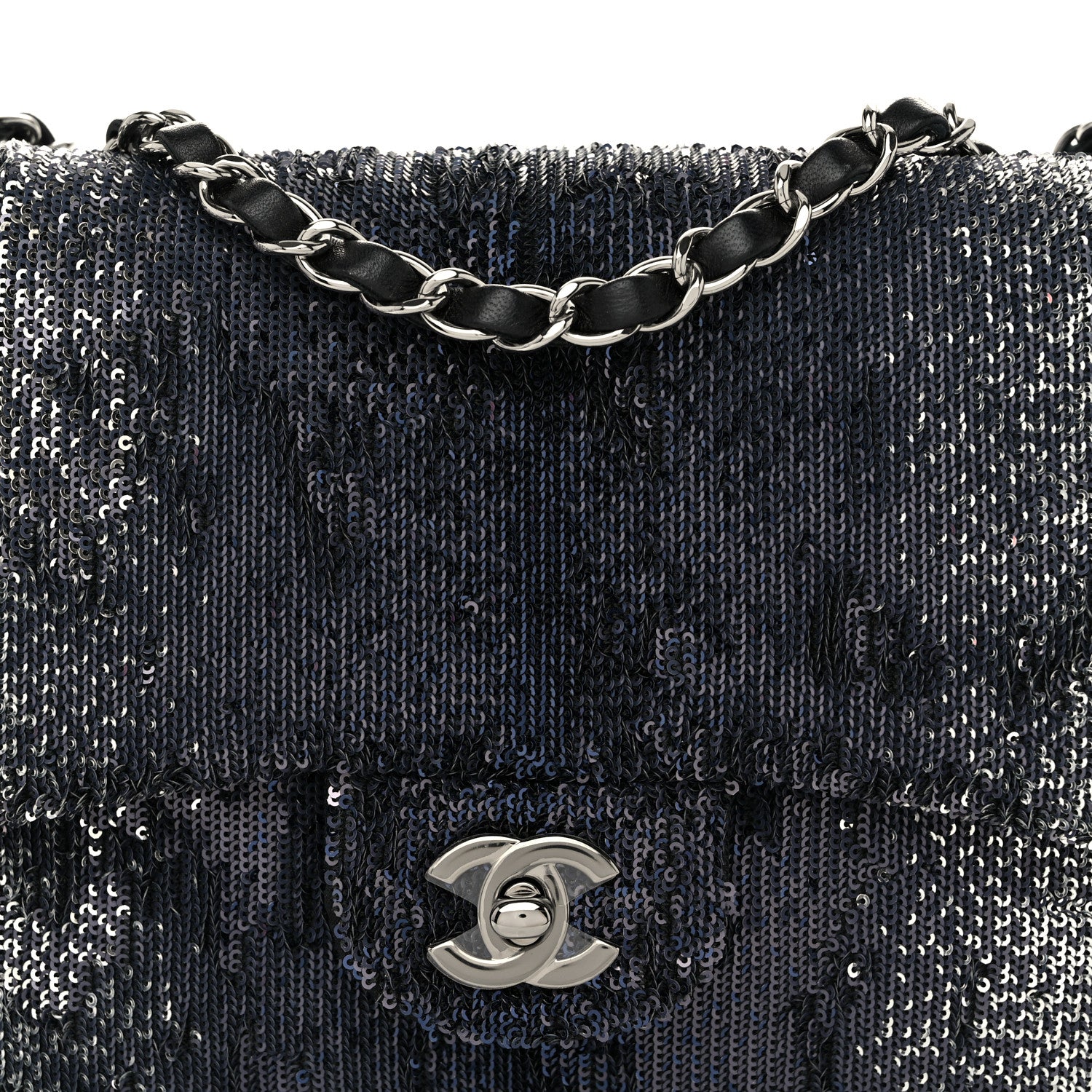 Chanel Sequin Medium Single Flap Silver Black 8 of 10