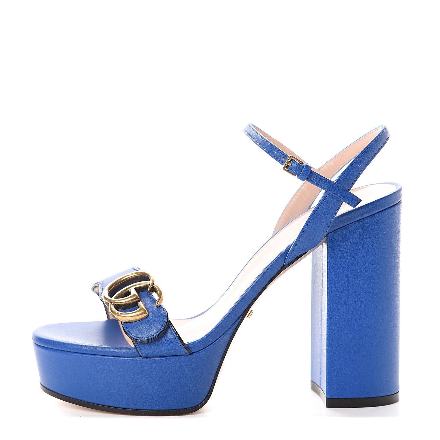 Calfskin GG Marmont Ankle Wrap 30/115mm Platform Sandals 36.5 Bright Blue