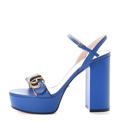 Gucci Calfskin GG Marmont Ankle Wrap 30/115mm Platform Sandals 36.5 Bright Blue 1 of 7
