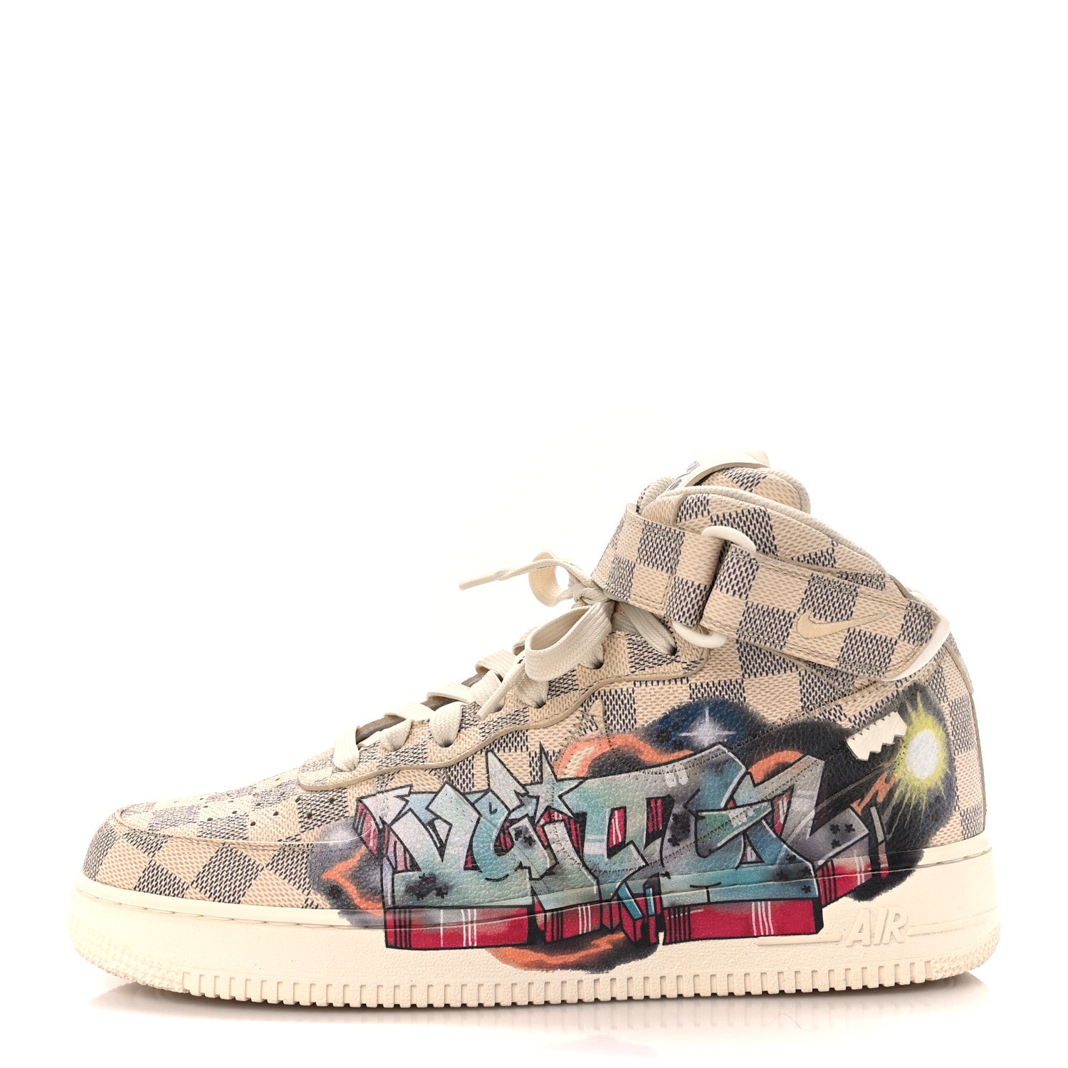Louis Vuitton X NIKE Damier Azur Mens Air Force 1 High Top Sneakers 9 White 1 of 12