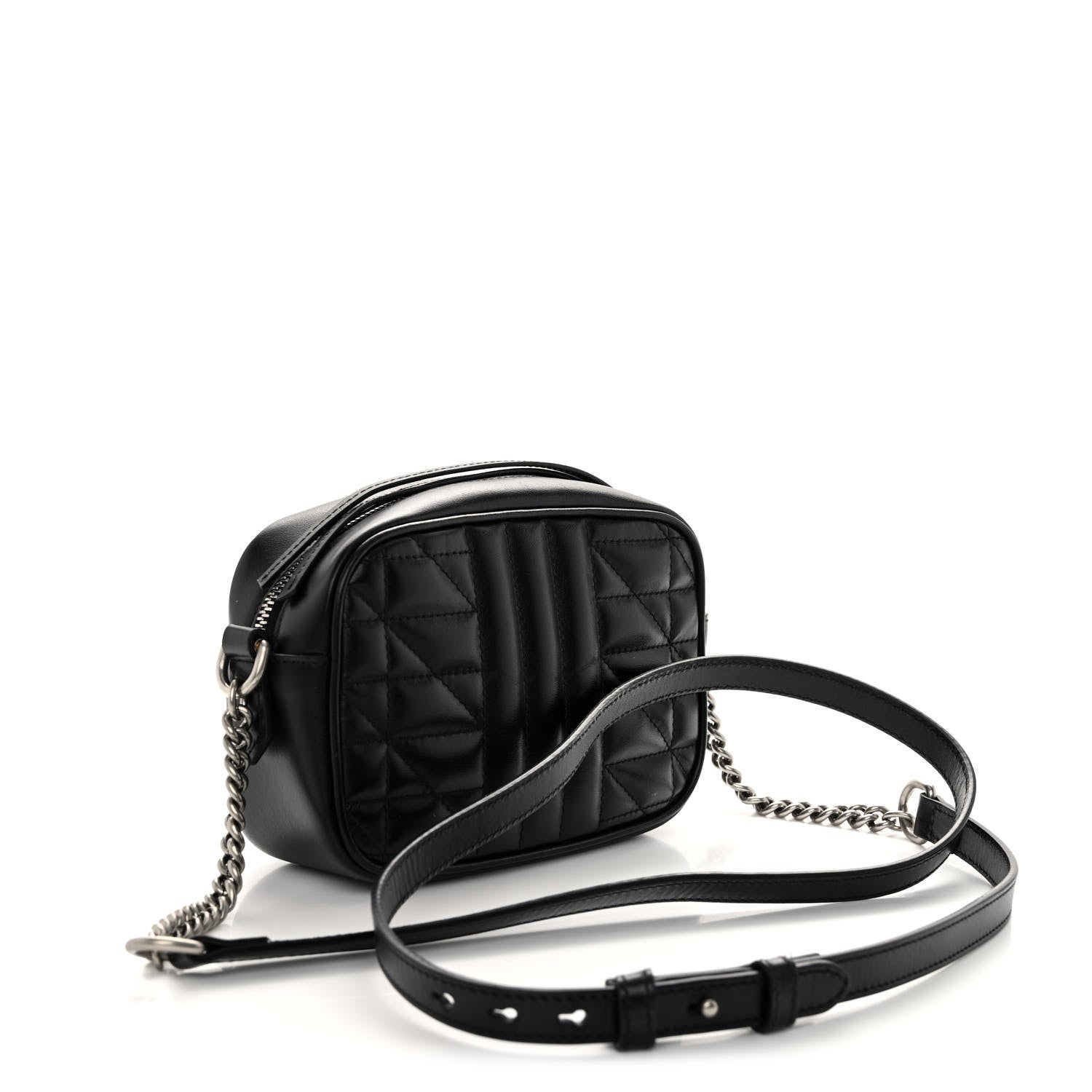 Gucci Calfskin Matelasse Aria Mini GG Marmont Chain Shoulder Bag Black 3 of 9