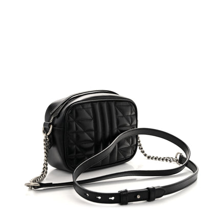 Gucci Calfskin Matelasse Aria Mini GG Marmont Chain Shoulder Bag Black 3 of 9