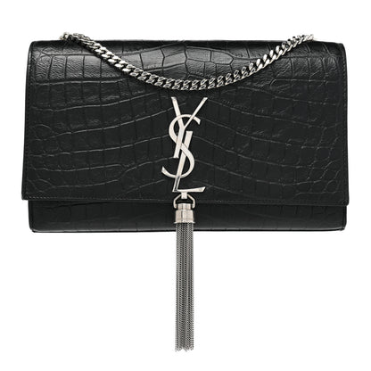 Saint Laurent Calfskin Crocodile Embossed Medium Classic Monogram Kate Tassel Satchel Black 1 of 8