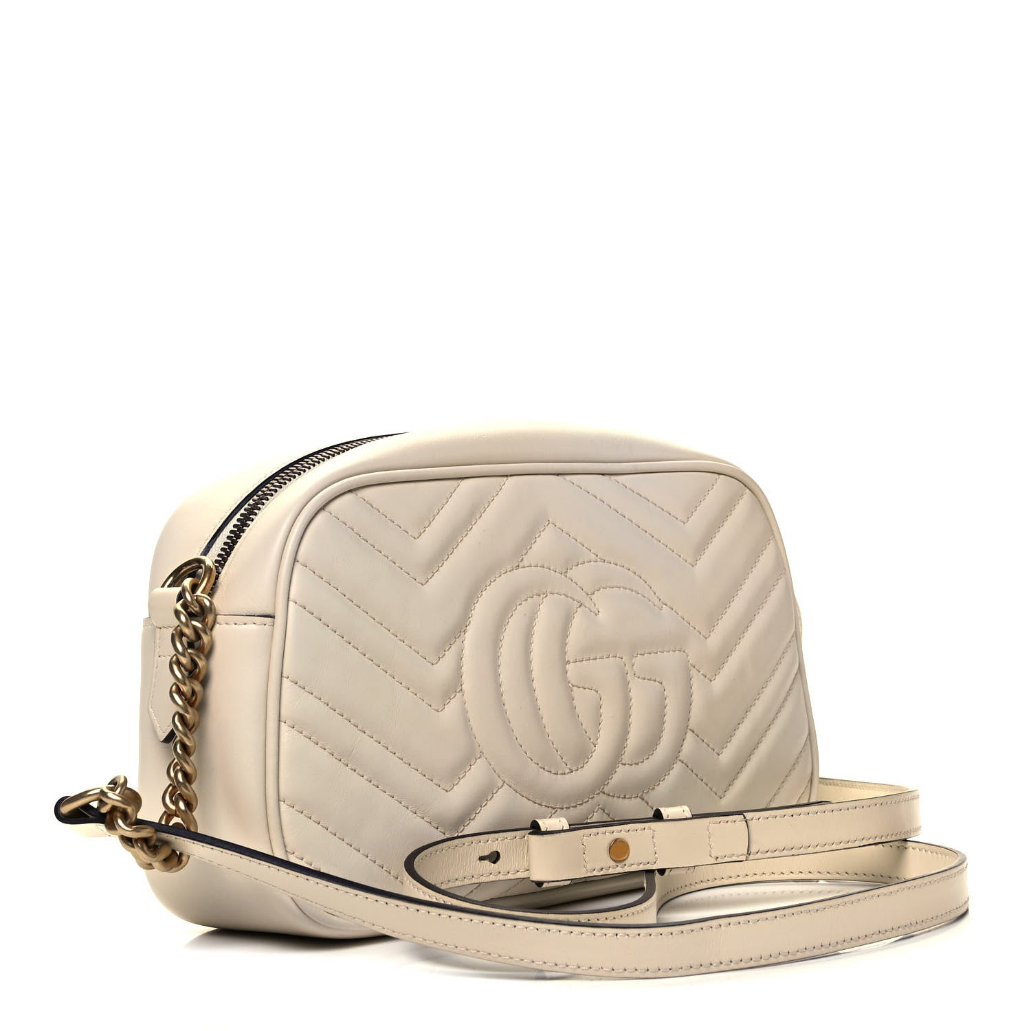 Gucci Calfskin Matelasse Small GG Marmont Chain Shoulder Bag White 3 of 10