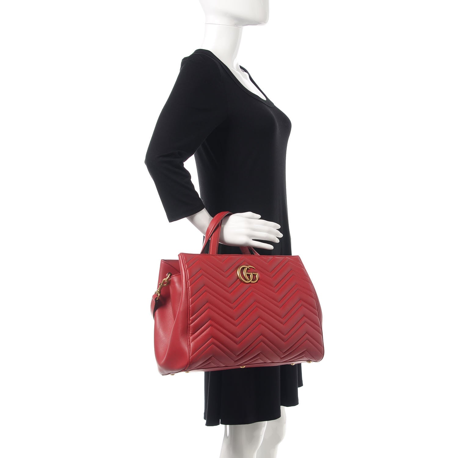 Gucci Calfskin Matelasse Medium GG Marmont Tote Hibiscus Red 2 of 13